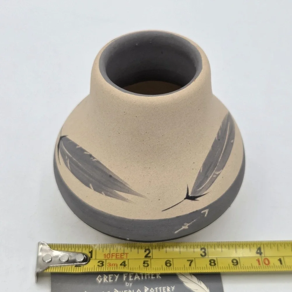 VTG 1984 Small Grey Feather By Desert Pueblo Pottery Vase Signed